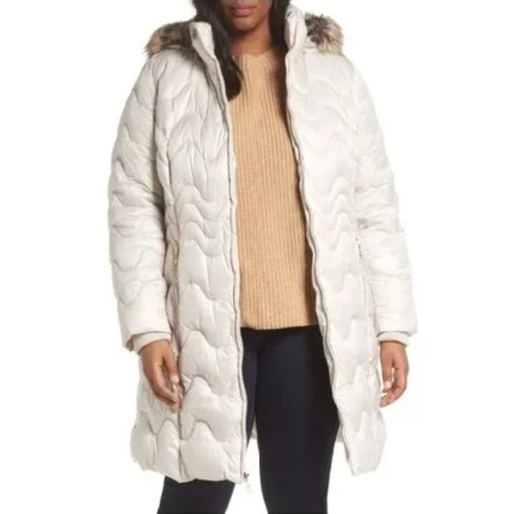 NWT GALLERY Birch Midi Faux Fur Lined Hood Quilted Puffer Winter Parka | Size S